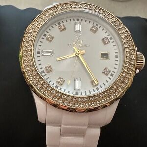 Toy watch plasteramic. White. Pave crystal dial. New w tags and in box.